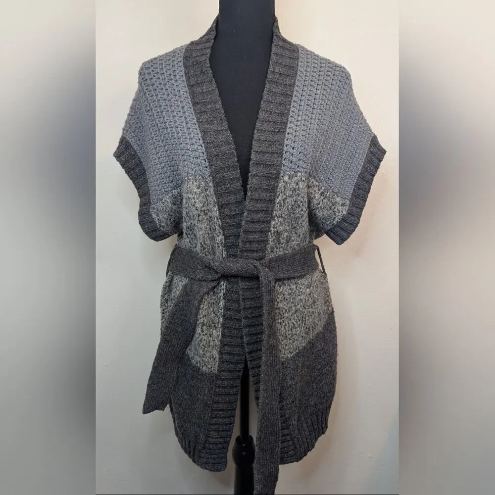 Theory Dena Gray Minimalist Quiet Luxury Cozycore Knit Cardigan Alpaca Sweater L